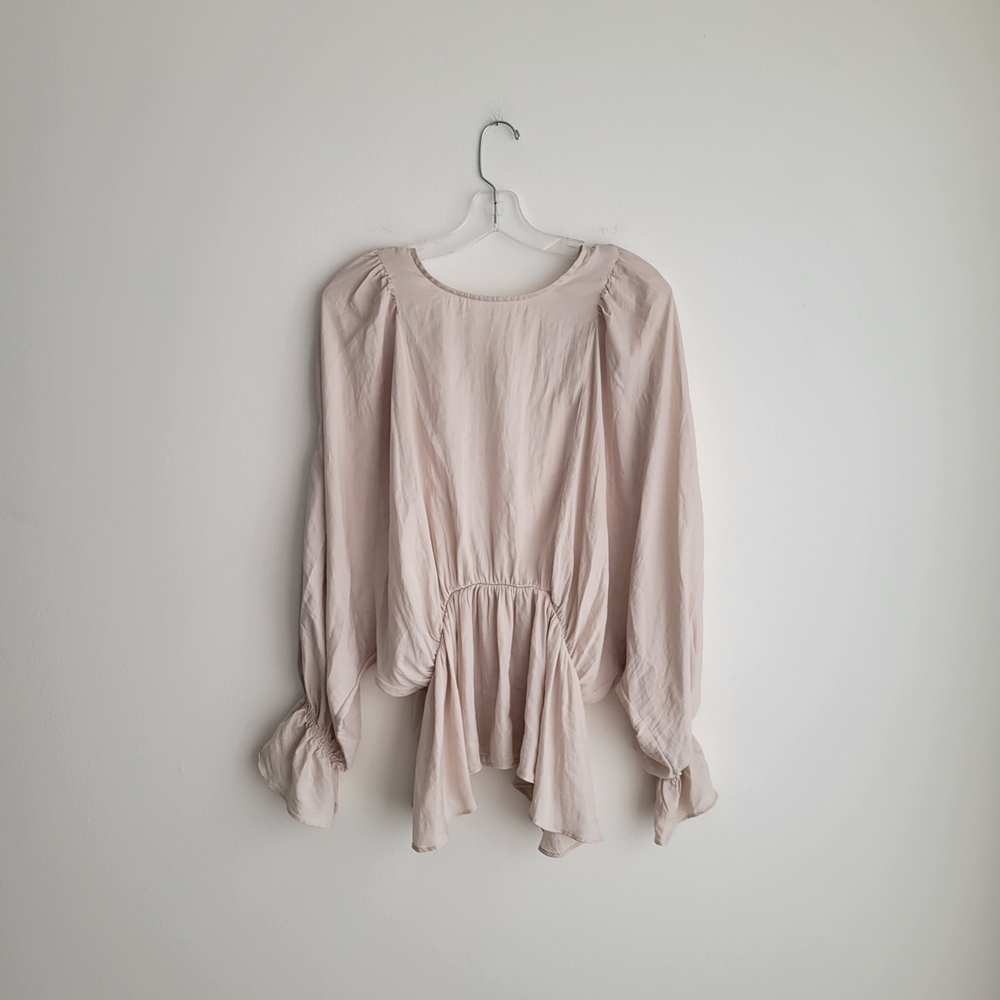MUSTARD SEED Light Tan Open Tie-Back Dolman Sleeve Peasant Blouse